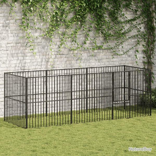 Parc pour chien 8 panneaux noir acier galvanis alsavelo