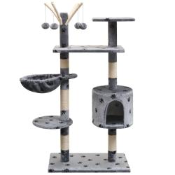 Arbre &agrave; chat et griffoir Sisal 125 cm Empreintes de pattes Gris