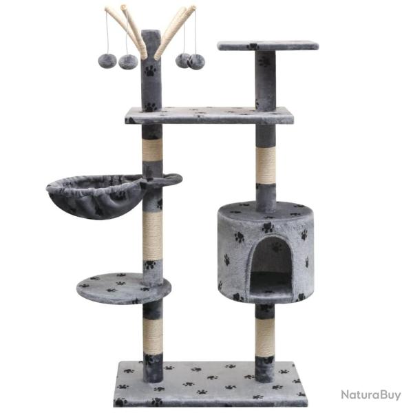 Arbre � chat et griffoir Sisal 125 cm Empreintes de pattes Gris