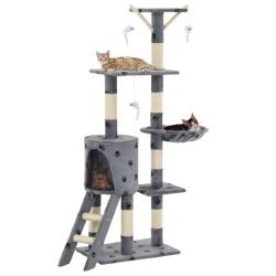 Arbre &agrave; chat avec griffoir en sisal 138 cm Gris Motif de pattes
