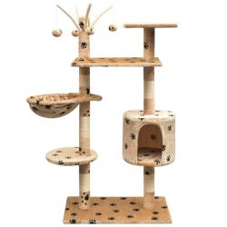 Arbre &agrave; chat et griffoir Sisal 125 cm Empreintes de pattes Beige