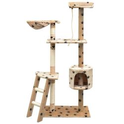 Arbre &agrave; chat et griffoir Sisal 150 cm Empreintes de pattes Beige alsavelo