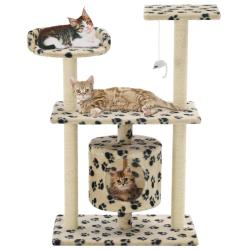 Arbre &agrave; chat avec griffoir en sisal 95 cm Beige Motif de pattes alsavelo