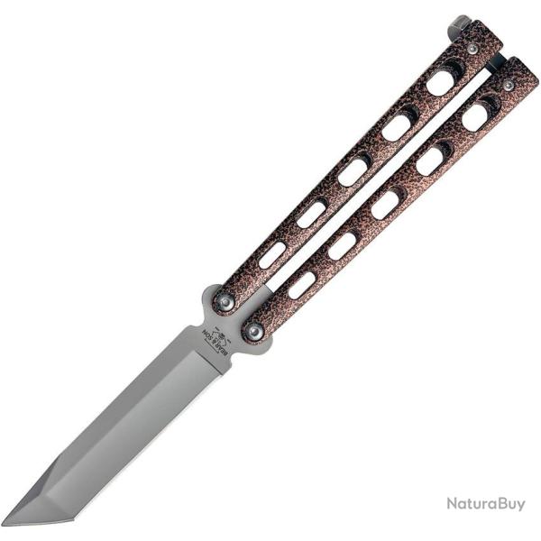 Couteau Papillon Bear & Son Tanto Lame Acier 440 Tanto Bead Blast Manche Acier Latch USA BC114TCV