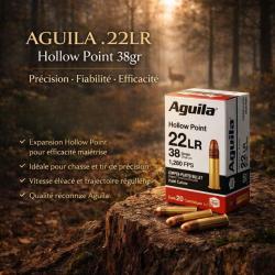 22LR AGUILA HAUTE VITESSE HOLLOW POINT 38GR LIV OFFERTE LOT DE 500