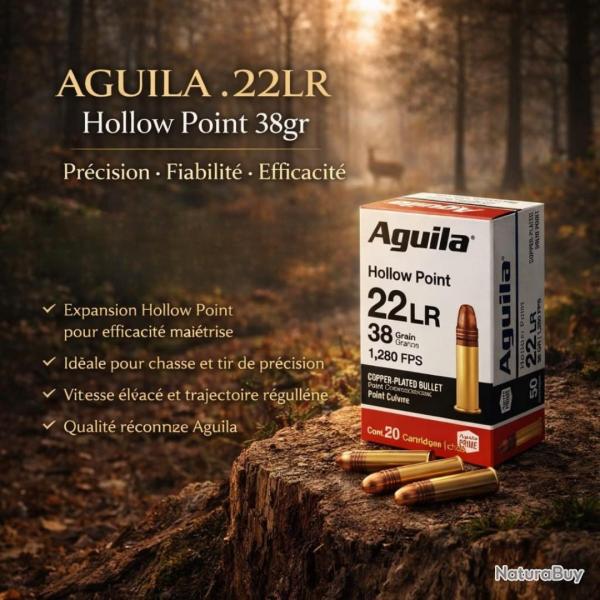 22LR AGUILA HAUTE VITESSE HOLLOW POINT 38GR LIV OFFERTE LOT DE 500