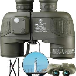 Jumelles Marines HUTACT 10x50 BAK4 T&eacute;l&eacute;m&egrave;tre et Boussole &Eacute;clair&eacute;e &Eacute;tanches Chasse Navigation Outdoor