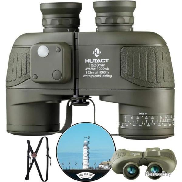 Jumelles Marines HUTACT 10x50 BAK4 T�l�m�tre et Boussole �clair�e �tanches Chasse Navigation Outdoor