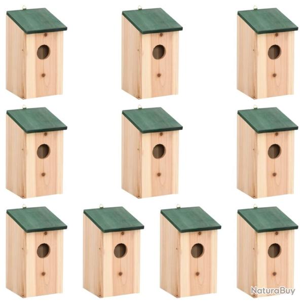 Nichoirs 10 pcs Bois de sapin massif 12x12x22 cm alsavelo