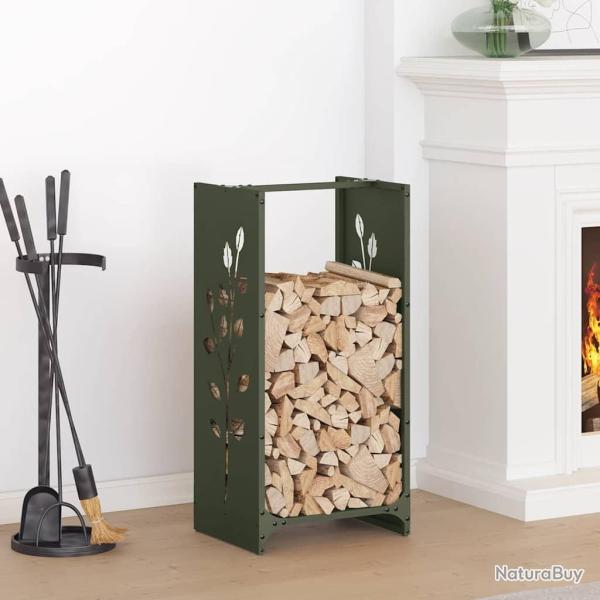 Portant de bois chauffage vert olive 40x30x80 cm alsavelo