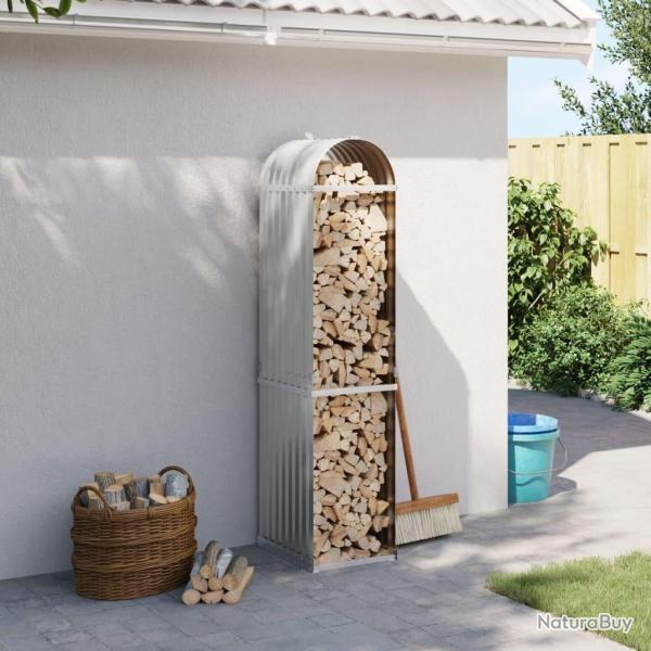 Porte-bches gris clair 40x45x170 cm acier galvanis alsavelo