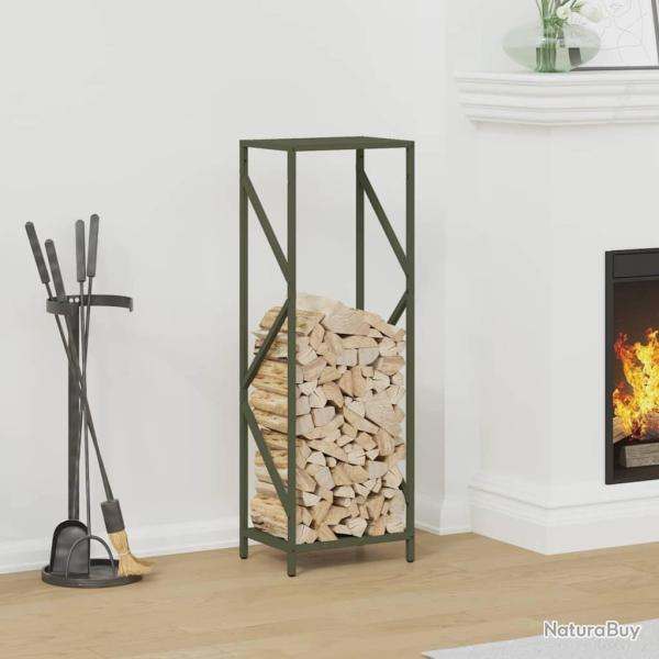 Portant de bois chauffage vert olive 34x25x100 cm alsavelo