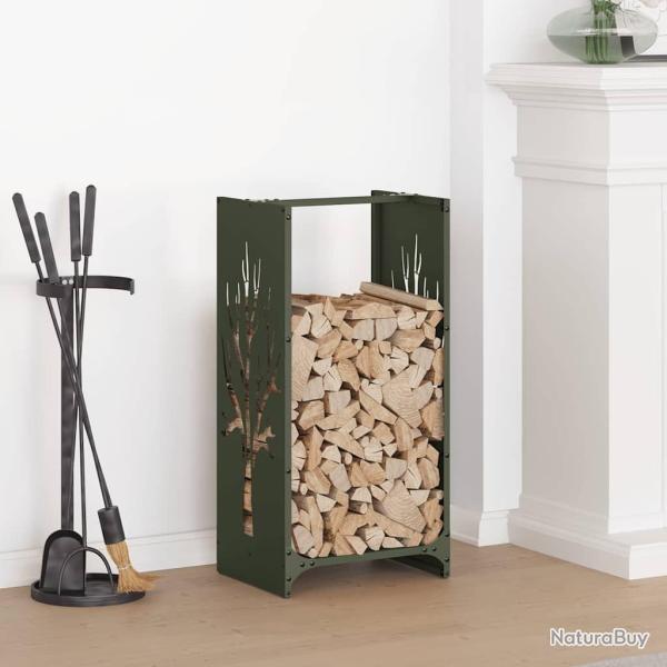 Portant de bois chauffage vert olive 40x30x80 cm alsavelo