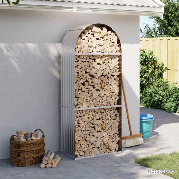 Porte-bches argent 80x45x190 cm acier galvanis alsavelo