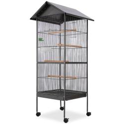 Cage &agrave; oiseaux avec toit Acier Noir 66 x 66 x 155 cm
