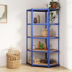 &Eacute;tag&egrave;re d'angle &agrave; 5 niveaux Bleu Acier et bois d'ing&eacute;nierie