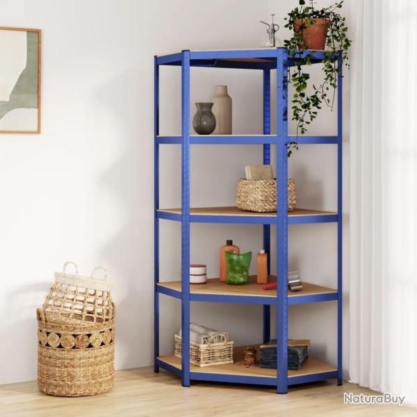 �tag�re d'angle � 5 niveaux Bleu Acier et bois d'ing�nierie