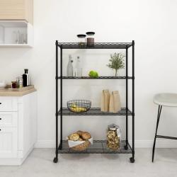 &Eacute;tag&egrave;re de rangement 4 niveaux et roues 90x35x137cm Noir 200 kg