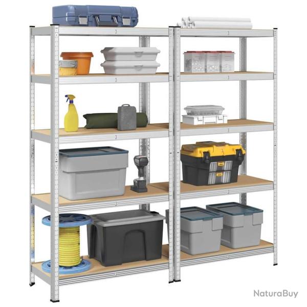 tagre  5 niveaux 2 pcs Argent Acier et bois ingnierie alsavelo