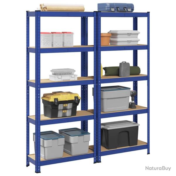 �tag�res de rangement � 5 niveaux 2 pcs Bleu Acier et bois alsavelo
