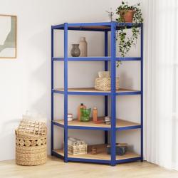 &Eacute;tag&egrave;re d'angle &agrave; 5 niveaux Bleu Acier et bois d'ing&eacute;nierie