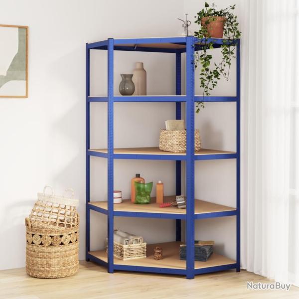 �tag�re d'angle � 5 niveaux Bleu Acier et bois d'ing�nierie