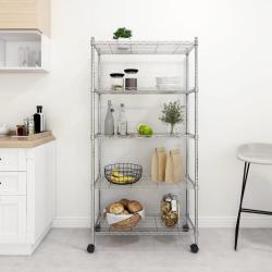 &Eacute;tag&egrave;re de rangement 5 niveaux roues 75x35x155 cm Chrome 250 kg