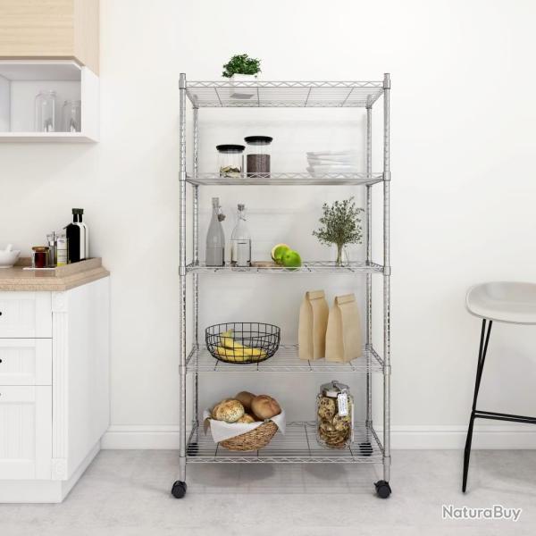 �tag�re de rangement 5 niveaux roues 75x35x155 cm Chrome 250 kg