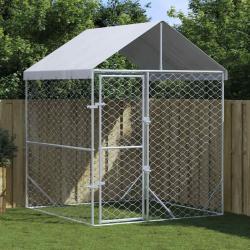 Chenil d'ext&eacute;rieur pour chiens avec toit argent&eacute; 2x2x2,5 m