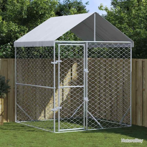 Chenil d'ext�rieur pour chiens avec toit argent� 2x2x2,5 m