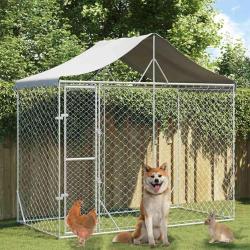Chenil d'ext&eacute;rieur pour chiens avec toit argent&eacute; 3x1,5x2,5 m