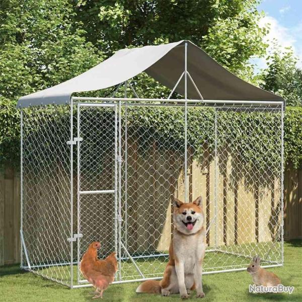 Chenil d'ext�rieur pour chiens avec toit argent� 3x1,5x2,5 m