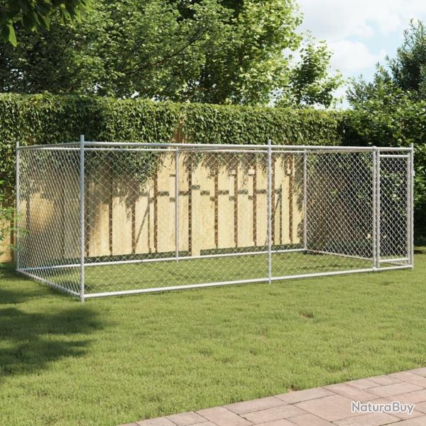 Cage pour chien avec porte gris 4x2x1,5 m acier galvanis�