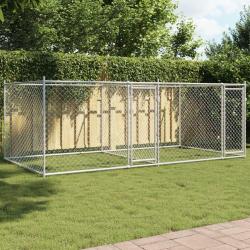 Cage pour chien avec portes gris 4x2x1,5 m acier galvanis&eacute; alsavelo