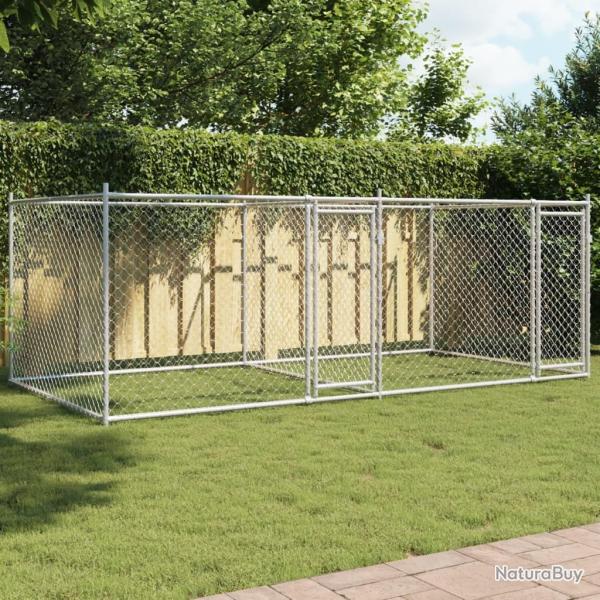 Cage pour chien avec portes gris 4x2x1,5 m acier galvanis alsavelo