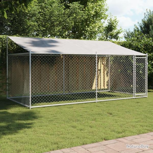 Cage pour chien avec toit et porte gris 4x2x2 m acier galvanis�