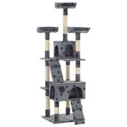 Arbre &agrave; chat et griffoirs Sisal 170cm Empreintes de pattes Gris