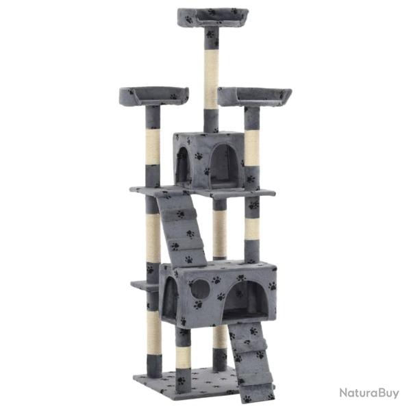 Arbre � chat et griffoirs Sisal 170cm Empreintes de pattes Gris