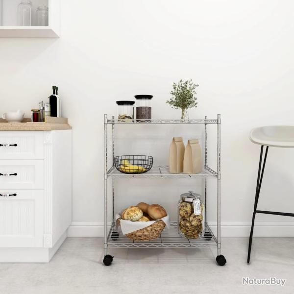 �tag�re de rangement 3 niveaux et roues 60x35x81cm chrome 150kg