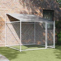 Cage pour chien avec toit et porte gris 2x2x2 m acier galvanis&eacute;