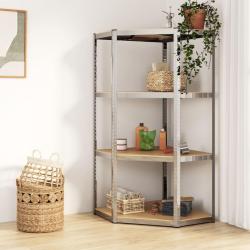 &Eacute;tag&egrave;re d'angle &agrave; 4 niveaux Argent&eacute; Acier et bois d'ing&eacute;nierie alsavelo