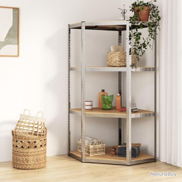�tag�re d'angle � 4 niveaux Argent� Acier et bois d'ing�nierie