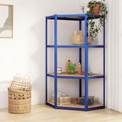 &Eacute;tag&egrave;re d'angle &agrave; 4 niveaux Bleu Acier et bois d'ing&eacute;nierie