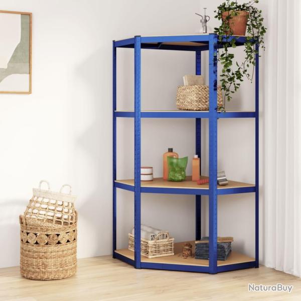 �tag�re d'angle � 4 niveaux Bleu Acier et bois d'ing�nierie