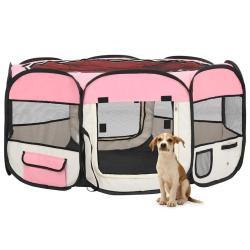 Parc pliable pour chien avec sac de transport Rose 145x145x61cm