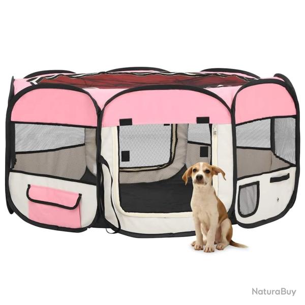Parc pliable pour chien avec sac de transport Rose 145x145x61cm