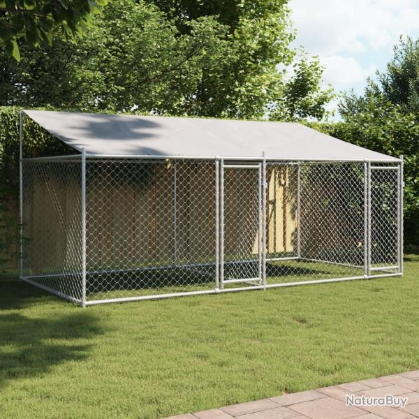 Cage pour chien avec toit et portes gris 4x2x2m acier galvanis�