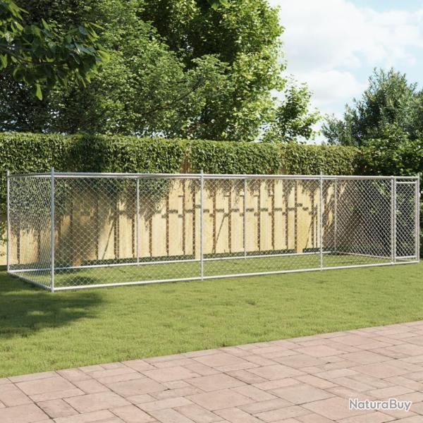 Cage pour chien avec porte gris 6x2x1,5 m acier galvanis�