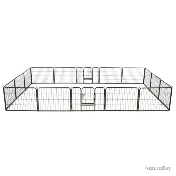 Parc pour chiens 16 panneaux Acier 60 x 80 cm Noir