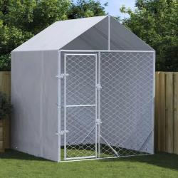 Chenil d'ext&eacute;rieur pour chiens avec toit argent&eacute; 2x2x2,5 m